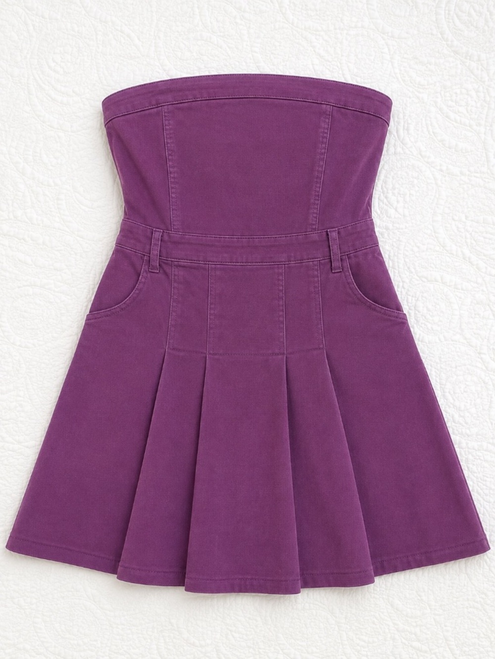 Day + Moon Purple Strapless Pleated Romper Dress Size M